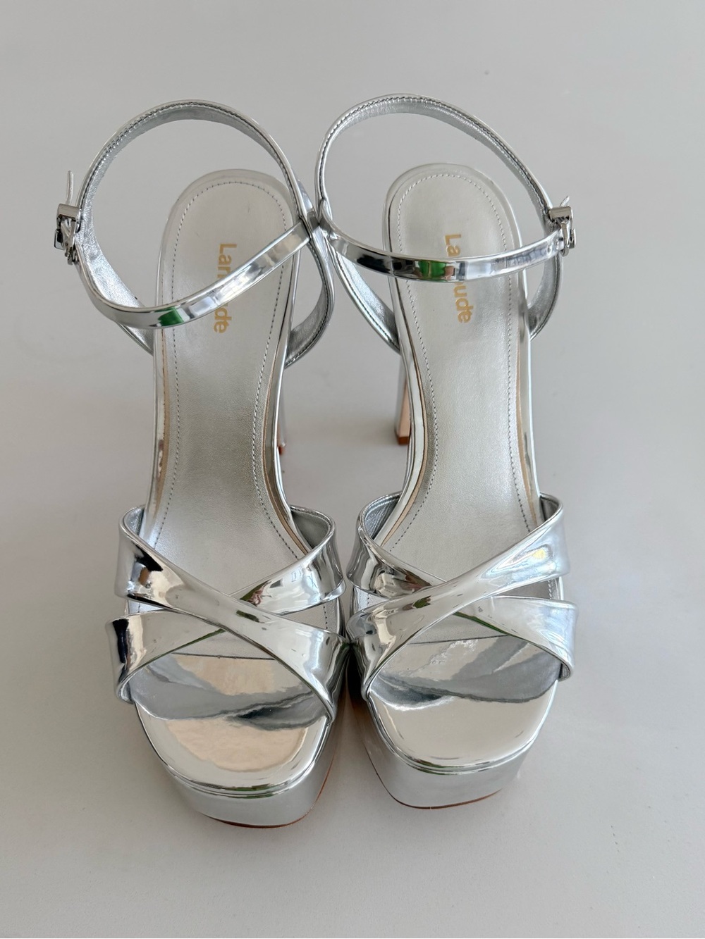 Larroude Bianca High Platform Sandal In Silver  - Size 8